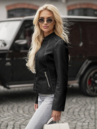 Chaqueta de cuero para mujer negra OZONEE JS/11Z8208