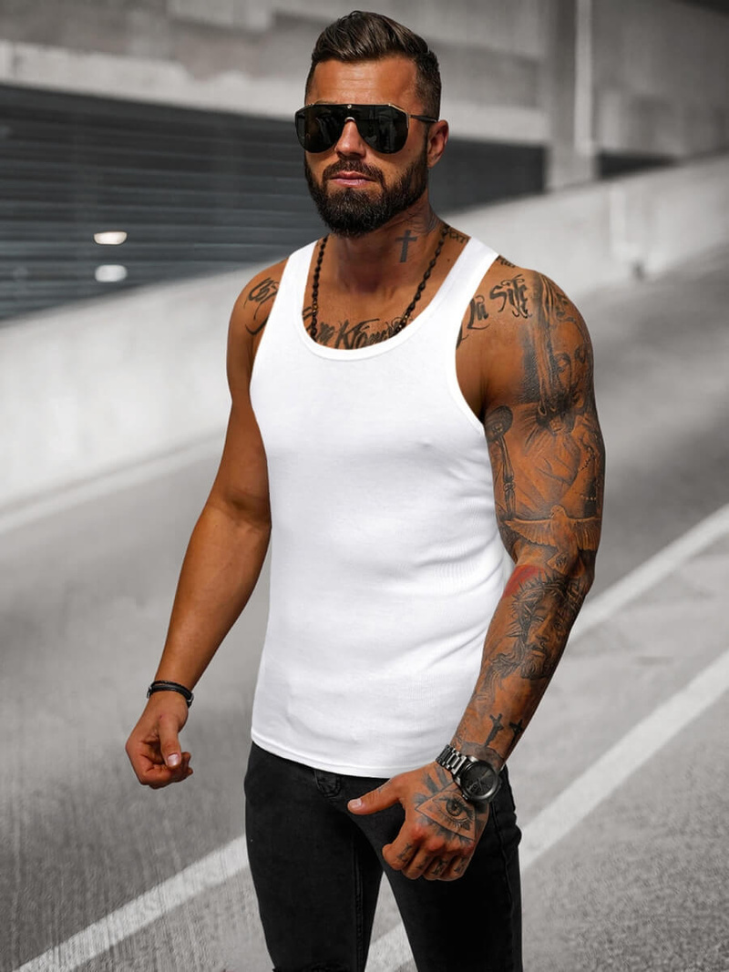 Camiseta sin mangas de hombre blanca OZONEE JS/NB002