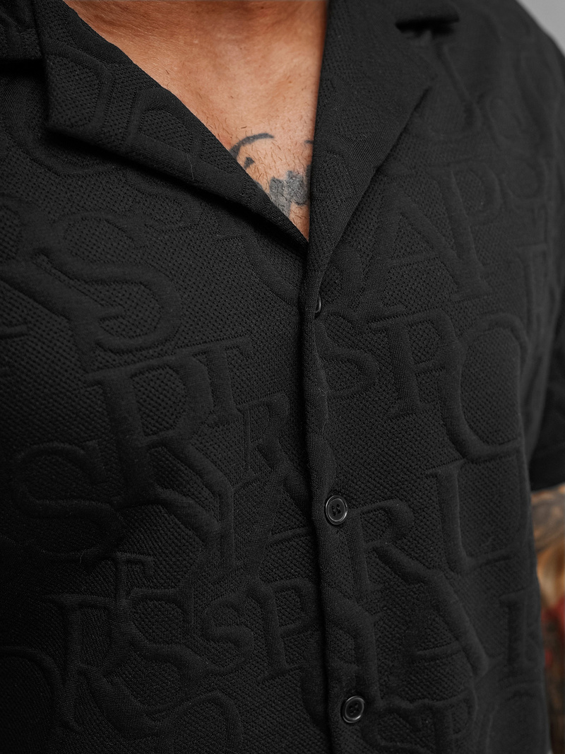 Camisa de hombre con manga corta negra OZONEE O/B2256