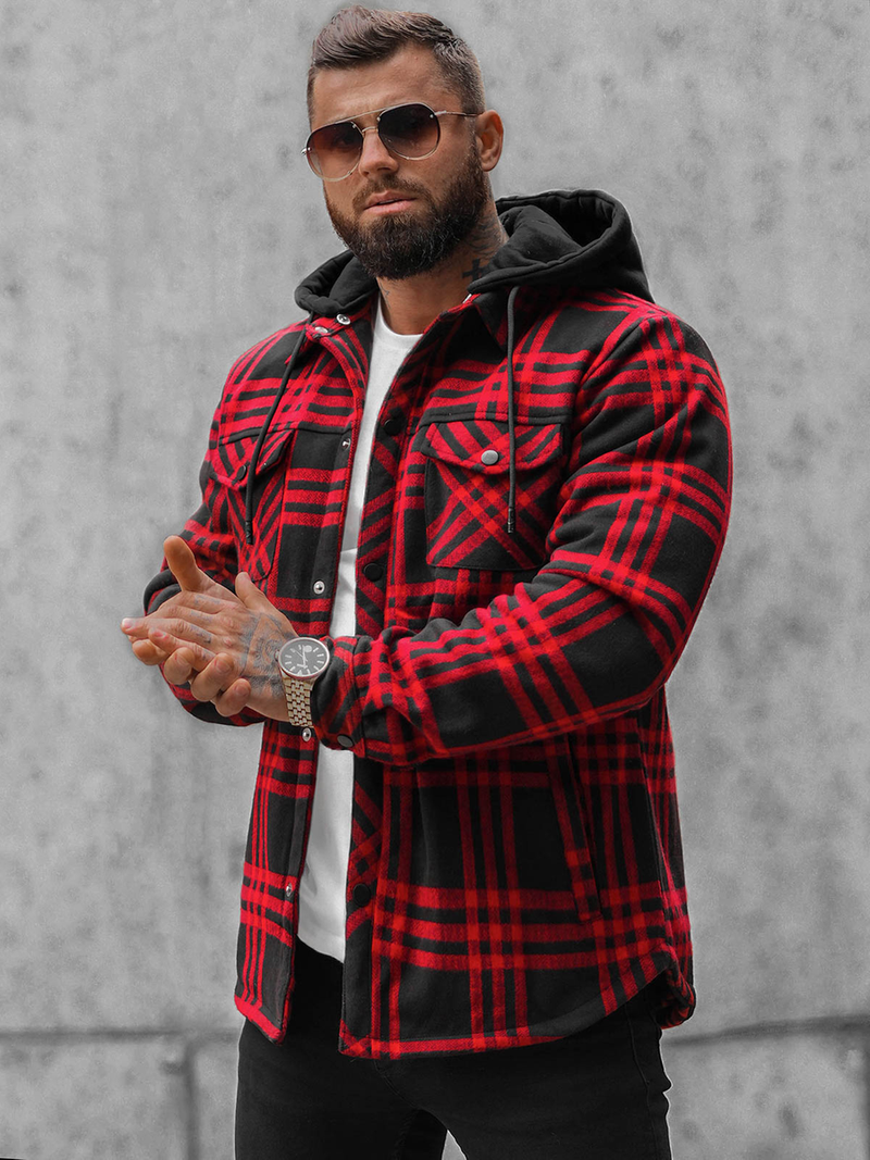 Camisa de hombre negra-roja OZONEE O/3A91/4