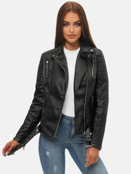 Chaqueta de cuero para mujer negra OZONEE JS/11Z8009