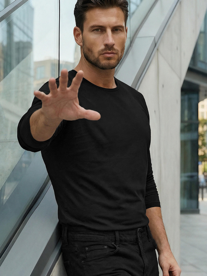 Camiseta de manga larga de hombre negra OZONEE JS/2088Z