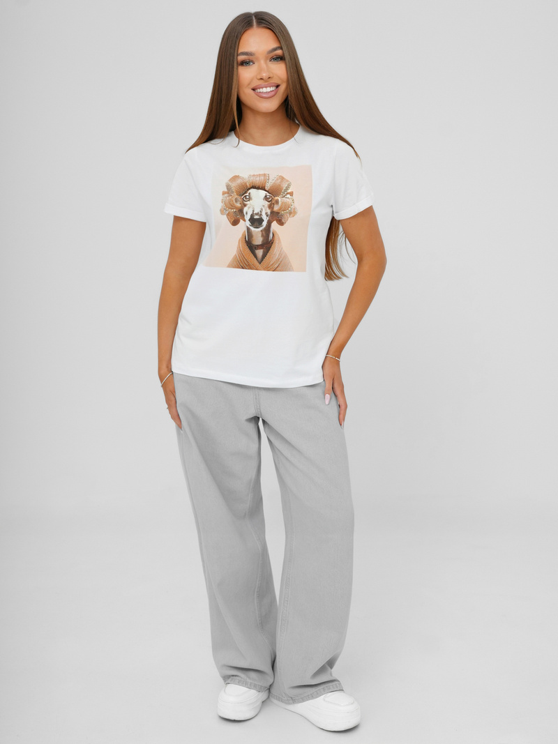 Camiseta de mujer blanco-beige OZONEE JS/YJ77726