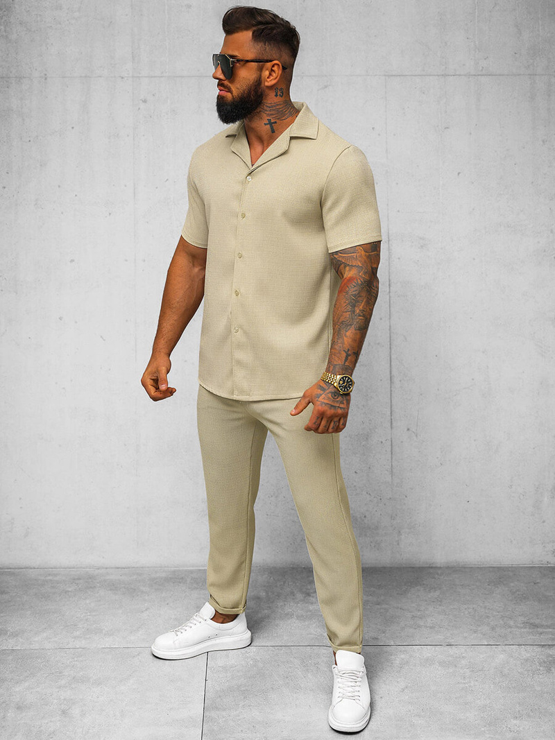 Camisa de hombre con manga corta beige OZONEE O/Y971T