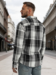 Camisa de hombre negro-blanca OZONEE NB/MC728N/3