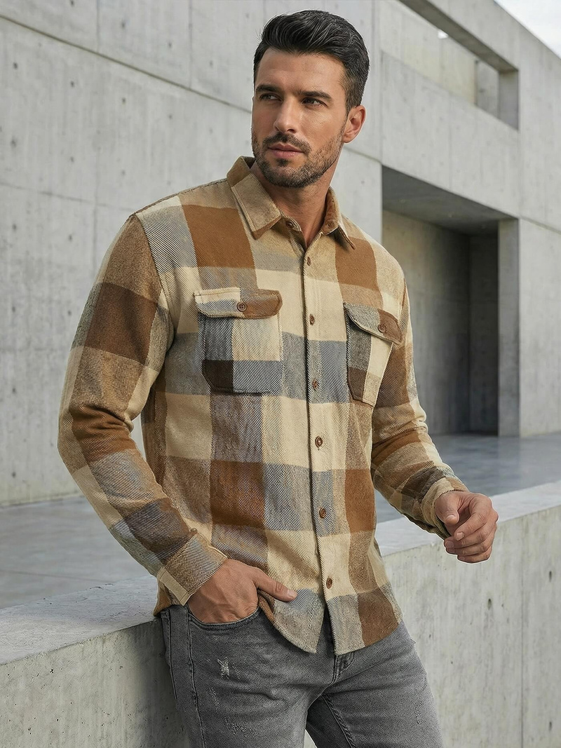 Camisa de hombre camel OZONEE NB/MC728KZ