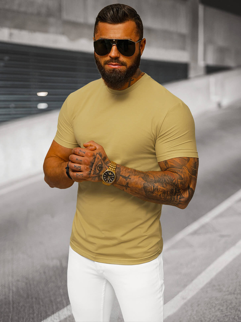 Camiseta de hombre beige OZONEE NB/MT3001