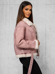 Chaqueta de cuero para mujer rosa en polvo OZONEE O/81331Z