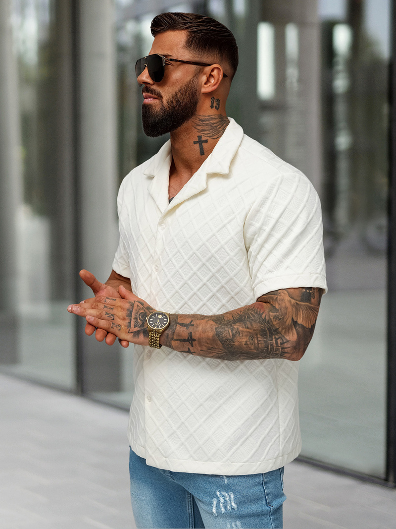 Camisa de hombre con manga corta crudo OZONEE O/B2257