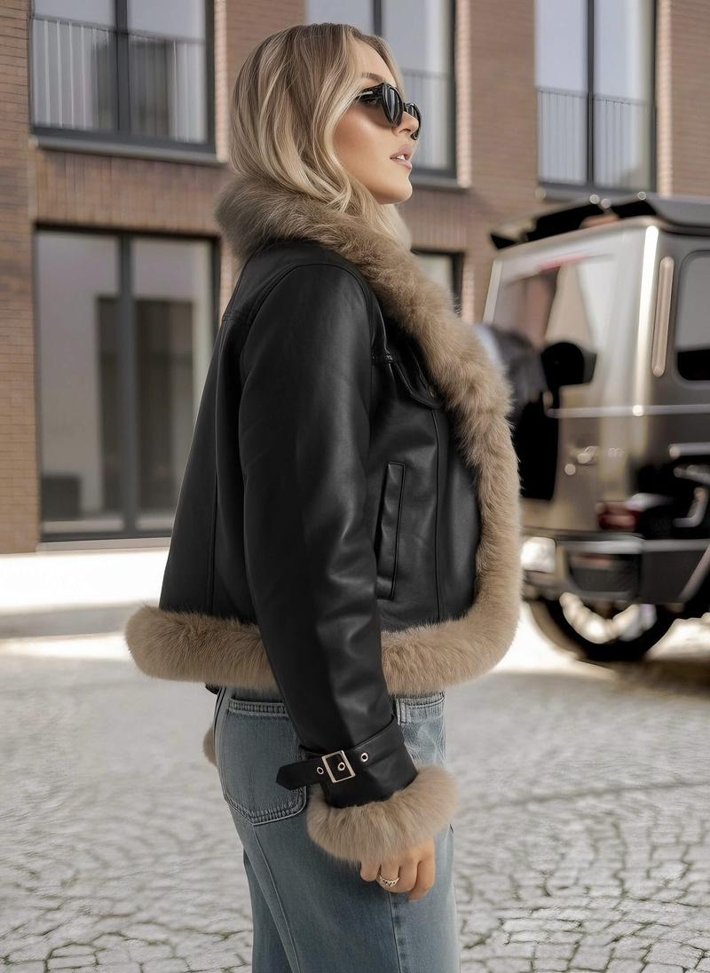 Chaqueta de cuero para mujer negra OZONEE JS/61M8517/392