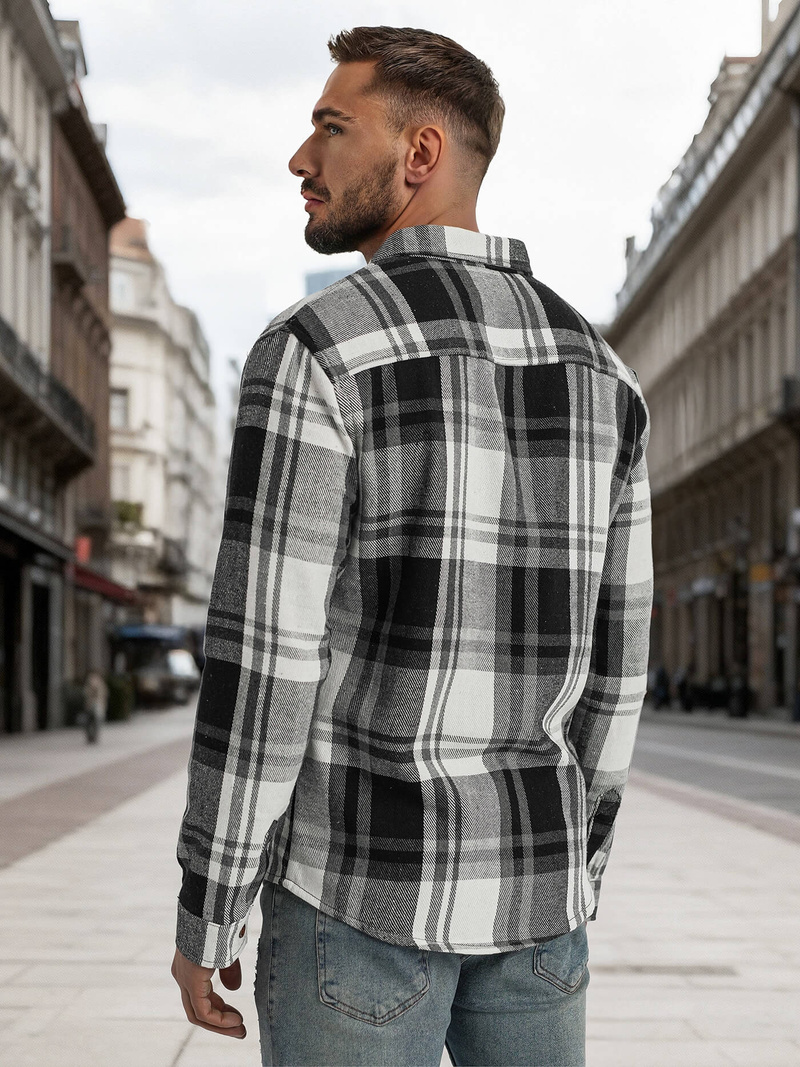 Camisa de hombre negro-blanca OZONEE NB/MC728N/3