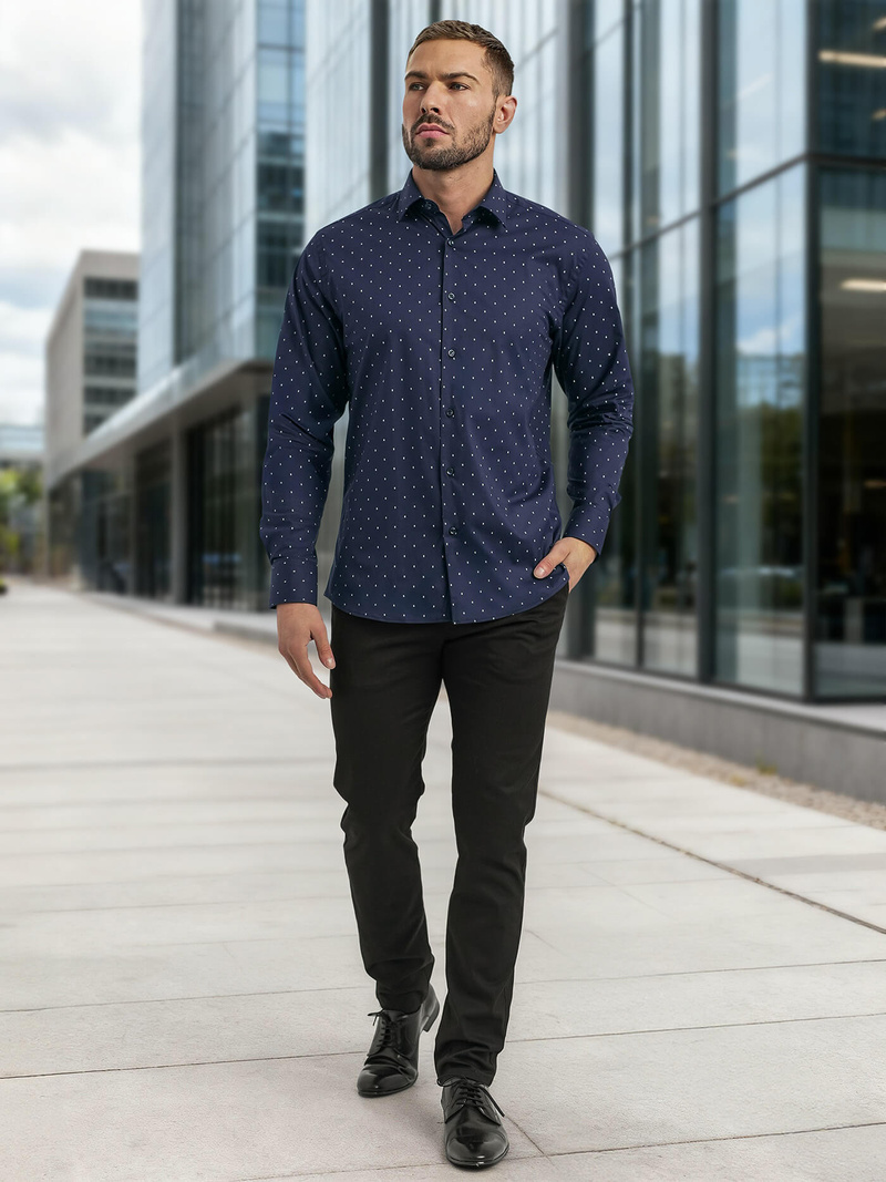 Camisa de hombre azul marino OZONEE V/V181