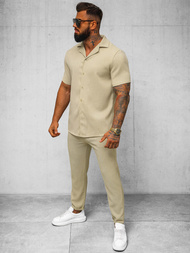 Camisa de hombre con manga corta beige OZONEE O/Y971T
