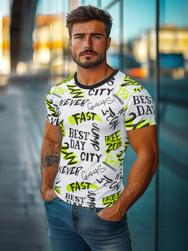 Camiseta de hombre blanco OZONEE JS/8T1210/1Z