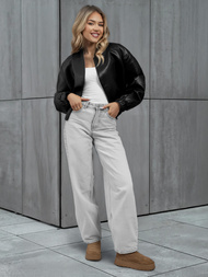 Chaqueta de cuero para mujer negra OZONEE JS/11Z8281Z