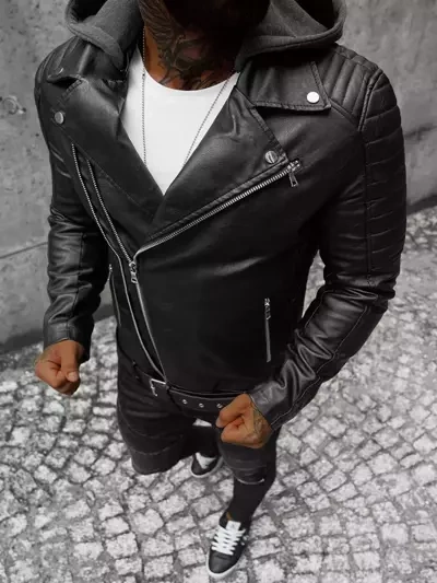Chaqueta de cuero de hombre negra OZONEE JS/11Z8005