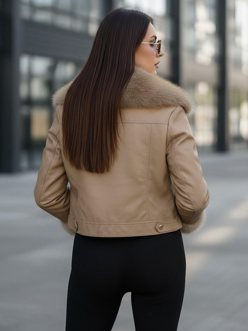 Chaqueta de cuero para mujer beige OZONEE JS/61M8513/84Z