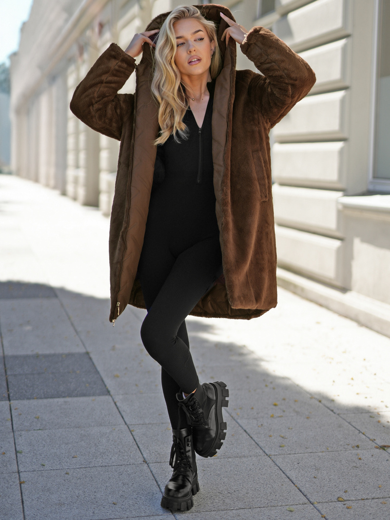 Chaqueta larga de invierno para mujer chocolate OZONEE JS/5M3352/158