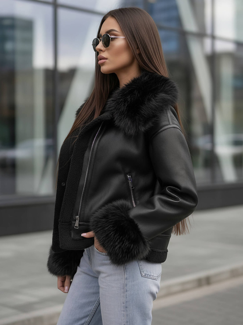 Chaqueta de cuero para mujer negra OZONEE JS/61M8505/392Z