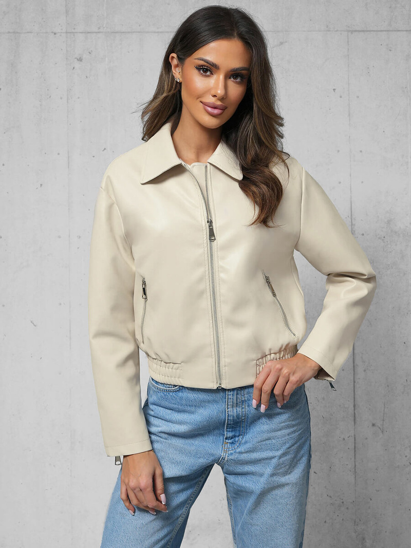 Chaqueta de cuero para mujer beige OZONEE O/G116