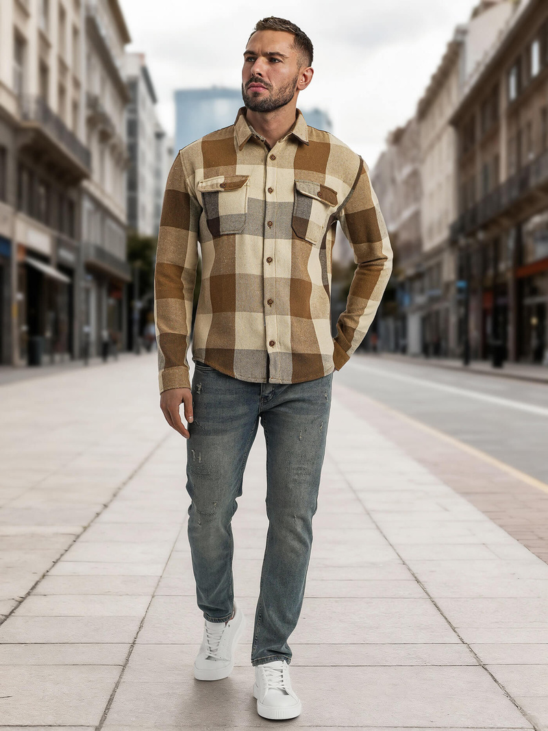 Camisa de hombre camel OZONEE NB/MC728K