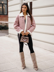 Chaqueta de cuero para mujer rosa en polvo OZONEE O/81331