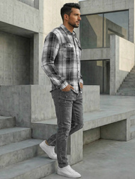 Camisa de hombre negro-blanca OZONEE NB/MC728N/4Z