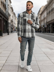 Camisa de hombre negro-blanca OZONEE NB/MC728N/4