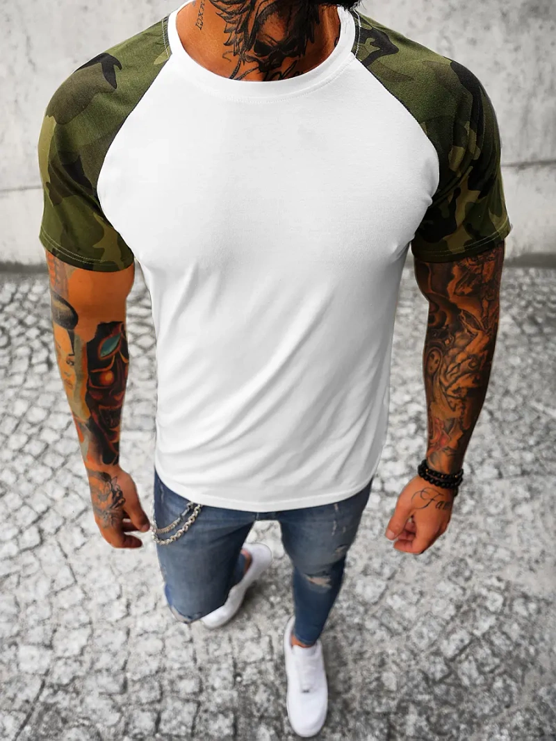 Camiseta de hombre blanco-camuflaje OZONEE JS/8T82/2