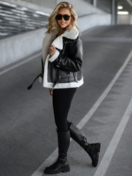 Chaqueta de cuero para mujer negro-blanca OZONEE JS/11Z8177Z