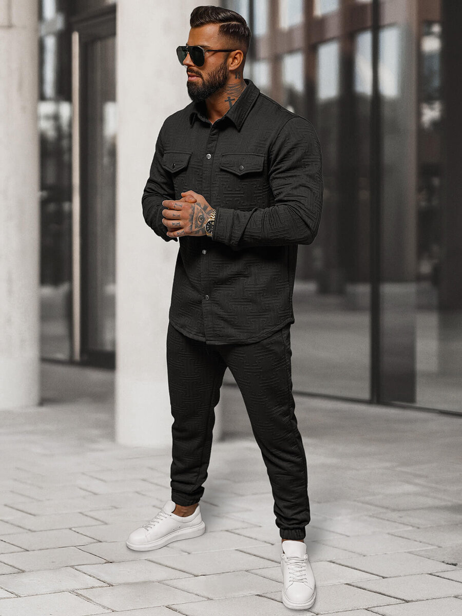 Tenis Conjuntos Con Pantalon Negro Jogger Negro Con Camisa Blanca