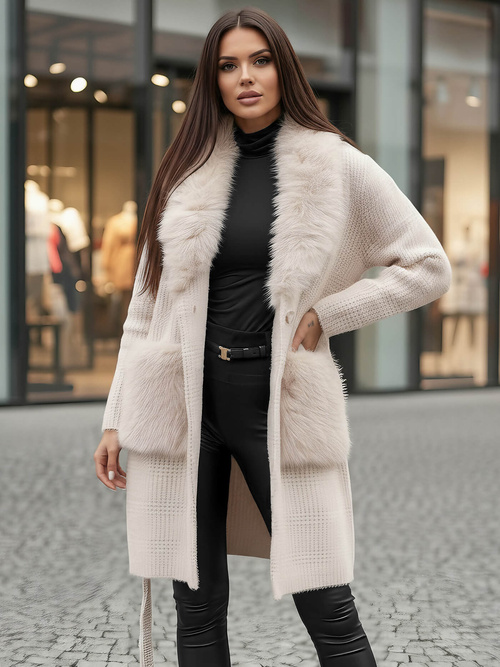 Abrigo de mujer beige OZONEE JS/53M5200/155Z