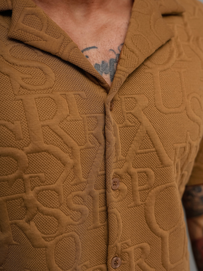 Camisa de hombre con manga corta marrón OZONEE O/B2256