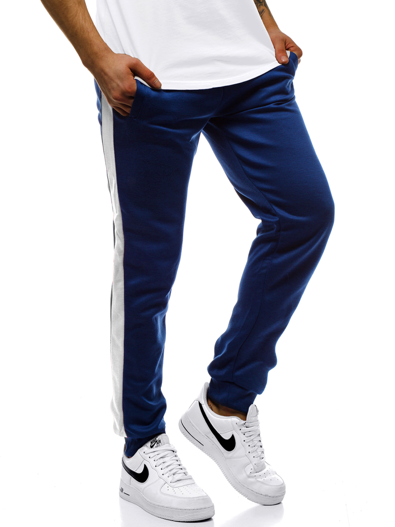 Pantalón de chándal de hombre azul-blanco OZONEE JS/JZ11007