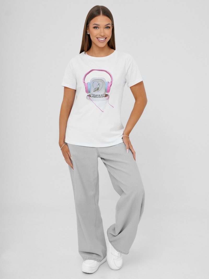Camiseta de mujer blanco-rosa OZONEE DJ77806