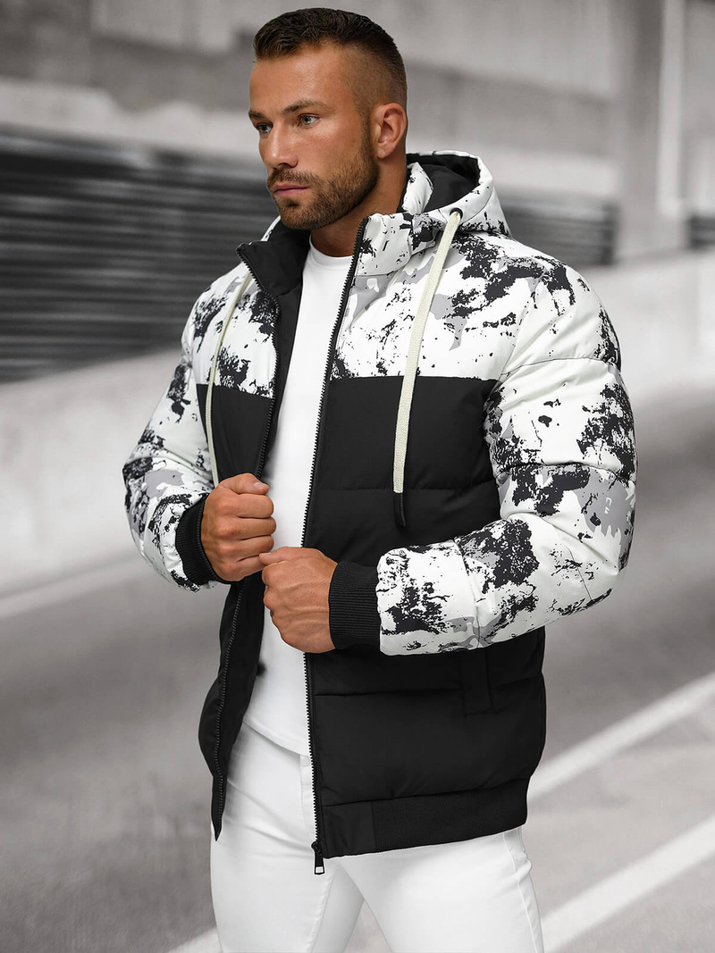Chaqueta de invierno de hombre blanco-negro OZONEE JS/31M5030/392