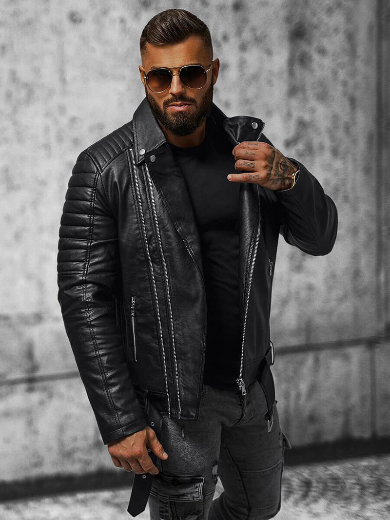 Chaqueta de cuero de hombre negra OZONEE JS/11Z8005Z