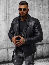 Chaqueta de cuero de hombre negra OZONEE JS/11Z8005Z