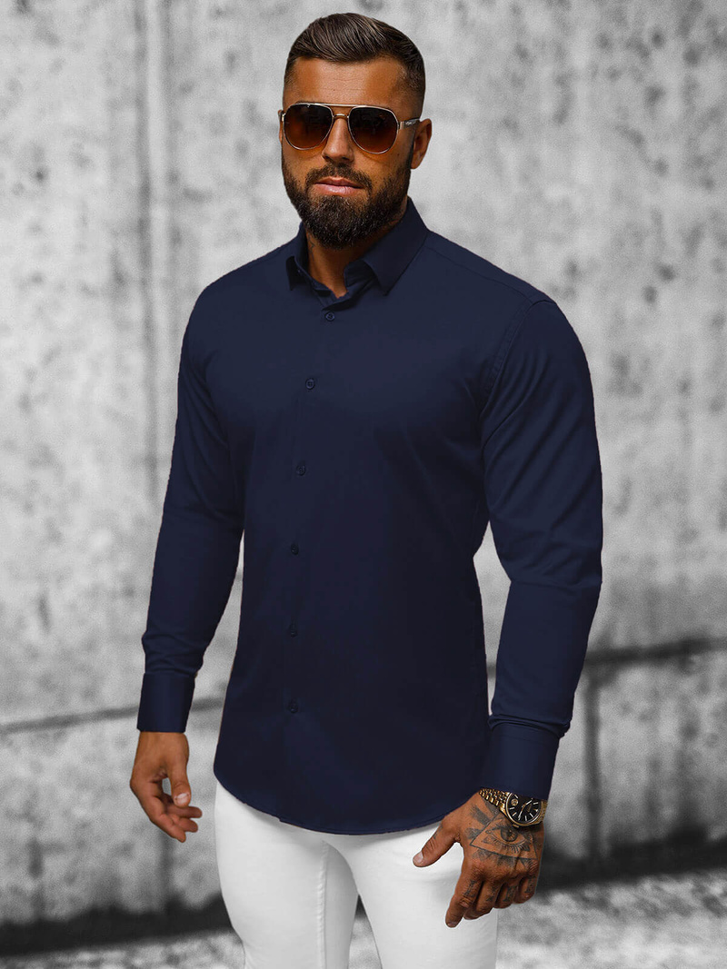 Camisa de hombre azul marino OZONEE O/V79