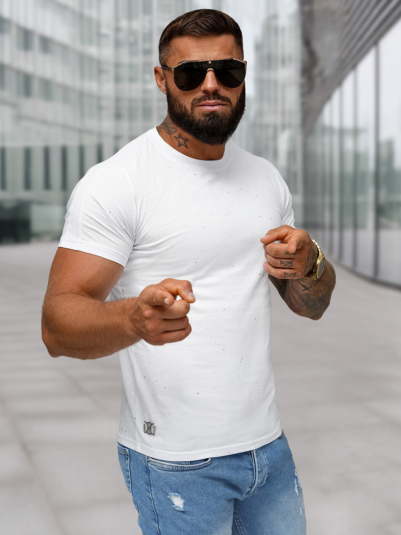 Camiseta de hombre blanco OZONEE O/QQ1388