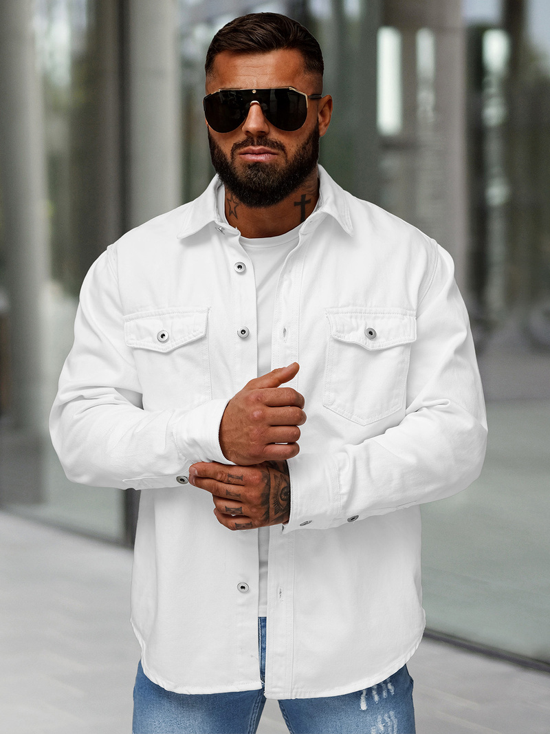 Camisa vaquera de hombre blanca OZONEE L/CA777/2