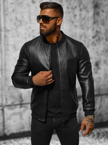 Chaqueta de cuero de hombre negra OZONEE JS/11Z8107