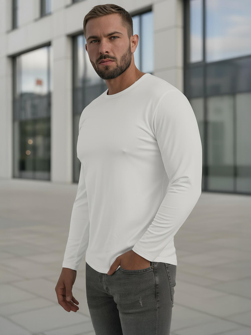 Camiseta de manga larga de hombre blanca OZONEE JS/DB71/2