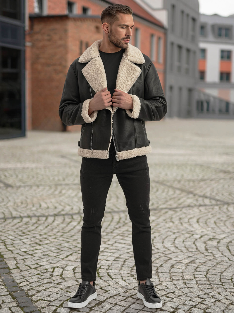 Chaqueta de cuero de hombre negra OZONEE JS/11Z8273