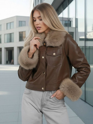 Chaqueta de cuero para mujer chocolate OZONEE JS/61M8513/158