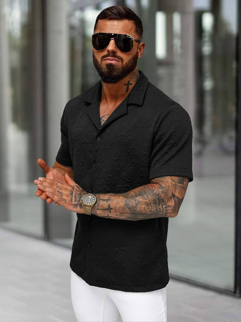 Camisa de hombre con manga corta negra OZONEE O/B2258