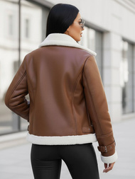 Chaqueta de cuero para mujer marrón OZONEE JS/11Z8177Z