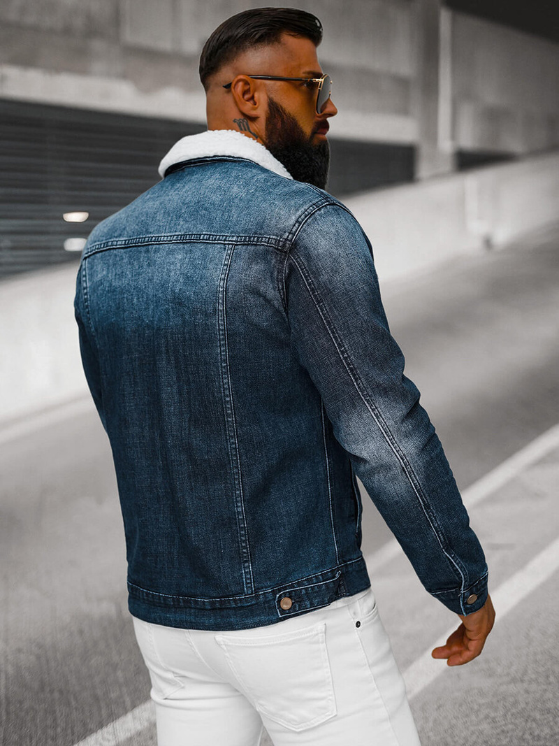 Chaqueta vaquera de hombre sherpa azul oscuro OZONEE NB/MJ516BSZ