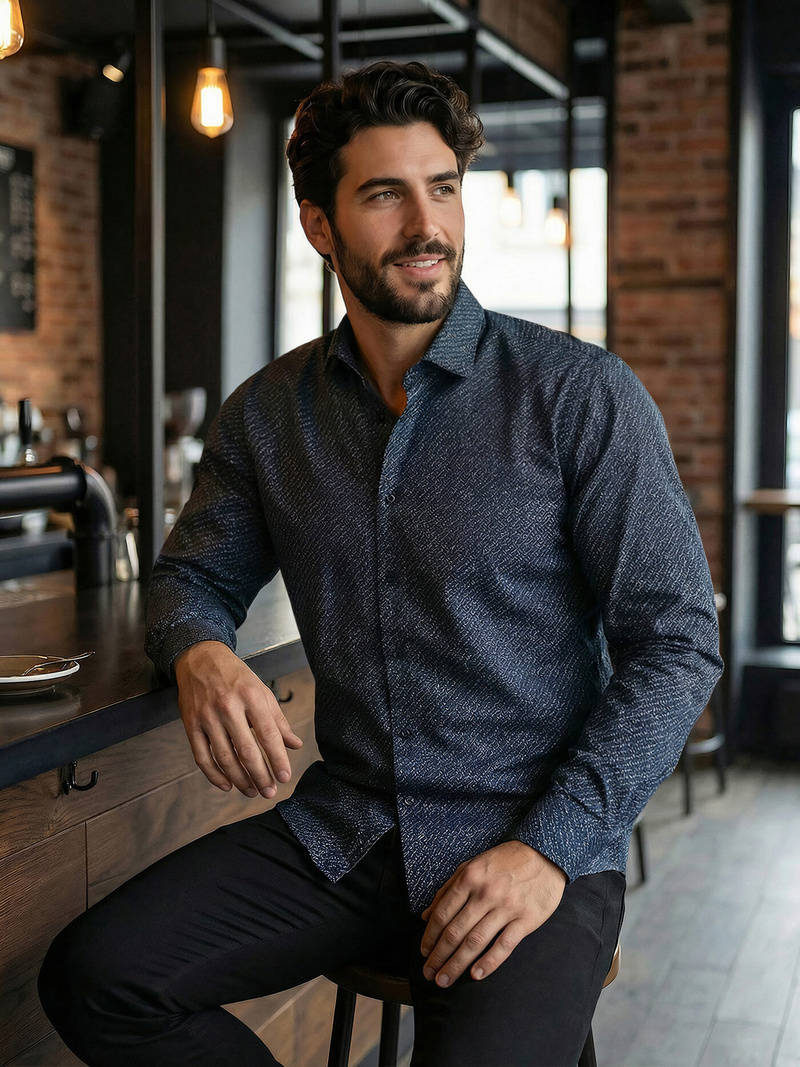 Camisa de hombre azul marino OZONEE V/V186Z