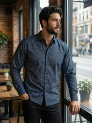 Camisa de hombre azul marino OZONEE V/V186Z